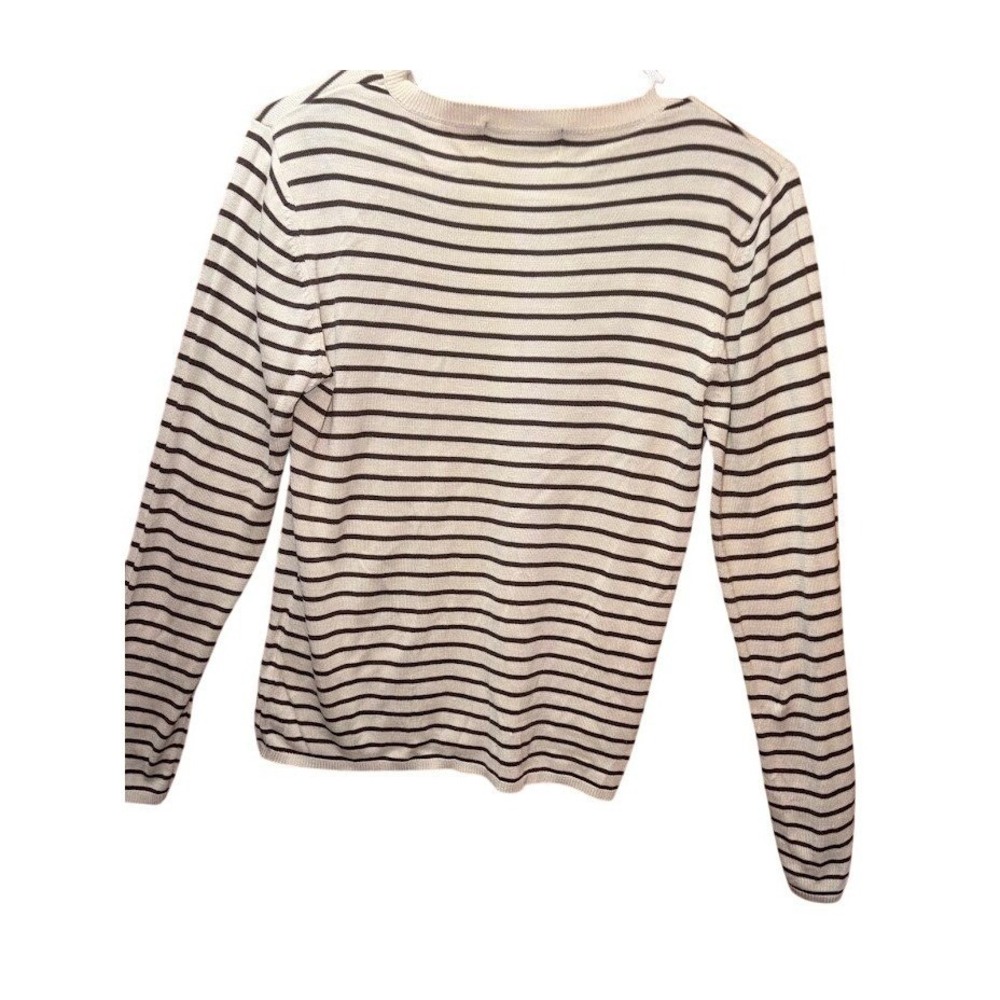 August Silk Knits Womens XL 100% Silk Striped Crewneck SweaterCreamBlack Striped - Picture 3 of 3